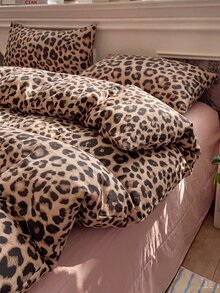 2/3pcs Brown Leopard Print Bedding Set, Soft And Breathable, Wrinkle-Resistant, Improves Sleep Quality, Luxury Hotel Style, Gift For Parents And Friends, Double-Sided Dual-Color Quilted Duvet Cover*1, Pillowcase*1/2, Size Options: Extra Large, Large, Standard Double, Single - Brown - View 7