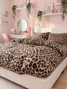2/3pcs Brown Leopard Print Bedding Set, Soft And Breathable, Wrinkle-Resistant, Improves Sleep Quality, Luxury Hotel Style, Gift For Parents And Friends, Double-Sided Dual-Color Quilted Duvet Cover*1, Pillowcase*1/2, Size Options: Extra Large, Large, Standard Double, Single - Brown - View 8