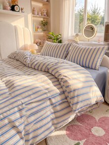 3pcs Back To School Season Nordic Minimalist Style Ins Striped Plaid Bedding Set 2 Pillowcases + 1 Duvet Cover Set (Excluding Bed Sheet And Inner Core) - Multicolor - View 8