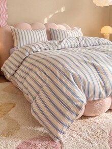 3pcs Back To School Season Nordic Minimalist Style Ins Striped Plaid Bedding Set 2 Pillowcases + 1 Duvet Cover Set (Excluding Bed Sheet And Inner Core) - Multicolor - View 3