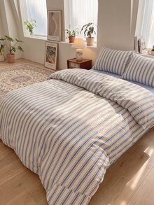 3pcs Back To School Season Nordic Minimalist Style Ins Striped Plaid Bedding Set 2 Pillowcases + 1 Duvet Cover Set (Excluding Bed Sheet And Inner Core) - Multicolor - View 10