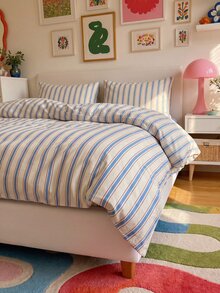 3pcs Back To School Season Nordic Minimalist Style Ins Striped Plaid Bedding Set 2 Pillowcases + 1 Duvet Cover Set (Excluding Bed Sheet And Inner Core) - Multicolor - View 9