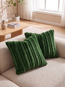 1件抹茶綠紋理仿兔毛裝飾枕套，柔軟舒適，蓬鬆家居裝飾靠墊套，正方形抱枕套，節日居家枕套裝飾，適用現代沙發、臥室，不含枕芯 - 綠色 - 查看 6