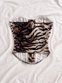 Soleia Tiger Stripe Velvet Metal Eyelet Lace-Up Bustier - Multicolor - View 2