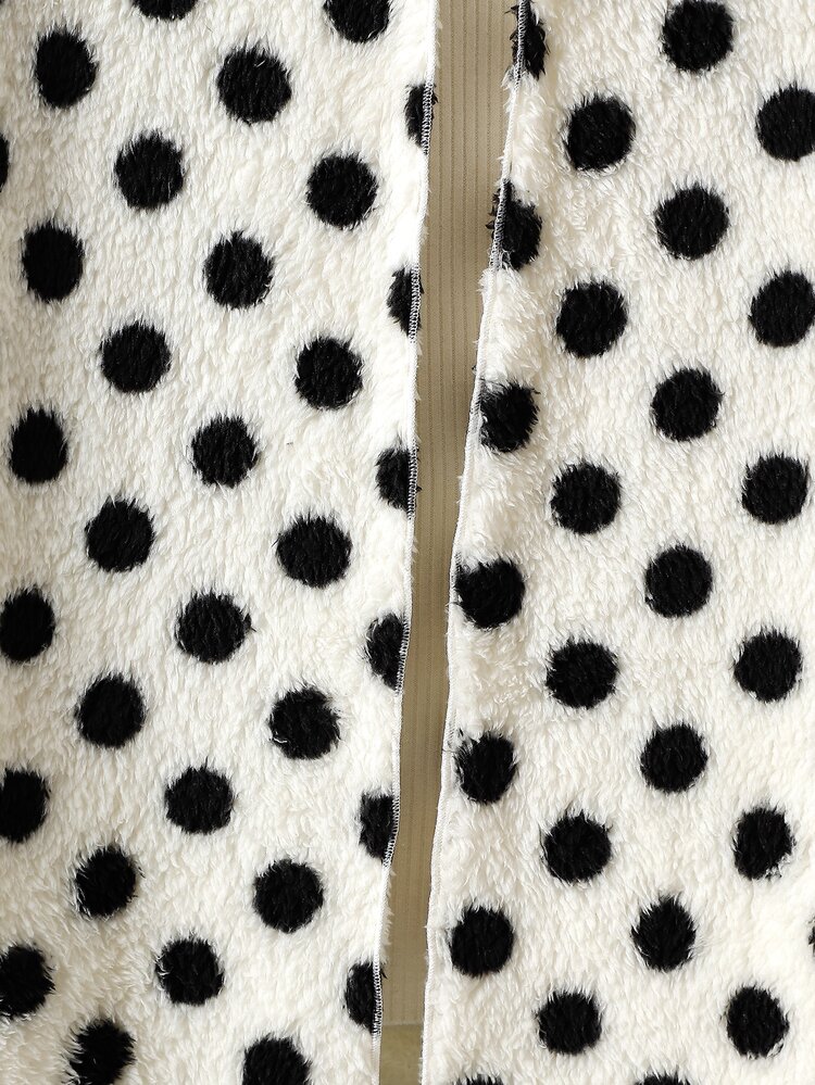 Tween Girl Cool Girl Cute Student School Heart Jacquard Fleece Collar Button-Up Mid-Length Autumn/Winter Jacket Coat White Polka Dot - White - View 5