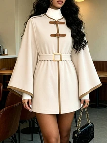SHEIN LUNE Women's Autumn/Winter Elegant Wool Blend Long Sleeve Jacket With Button Front Closure - Multicolor - View 9
