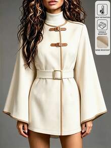 SHEIN LUNE Women's Autumn/Winter Elegant Wool Blend Long Sleeve Jacket With Button Front Closure - Multicolor - View 6