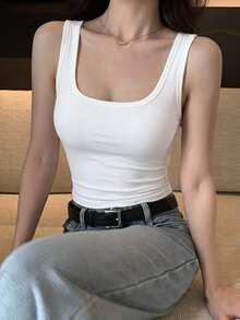 DAZY Spring Summer Casual Vacation Beach Sand White Basic Cotton-Feel Women's Tank Top - White - View 5