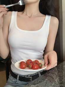 DAZY Spring Summer Casual Vacation Beach Sand White Basic Cotton-Feel Women's Tank Top - White - View 3
