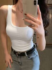 DAZY Spring Summer Casual Vacation Beach Sand White Basic Cotton-Feel Women's Tank Top - White - View 4