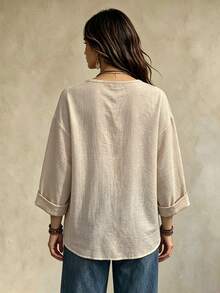 OPHERINE Women's New V-Neck Blouse, Versatile Casual Vacation Style - Apricot - View 2