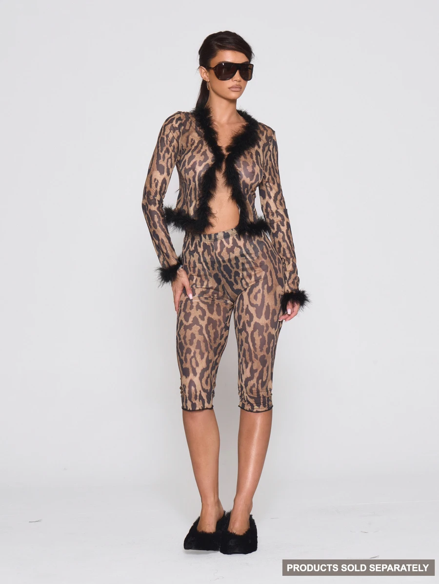 MUSERA Leopard Print Fitted Mesh Semi Sheer Capri Legging Summer Sexy Halloween Witch Gothic Horror Grunge Spooky Clubbing Night Beige - Multicolor - View 1