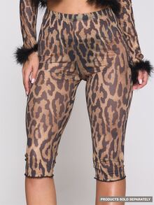 MUSERA Leopard Print Fitted Mesh Semi Sheer Capri Legging Summer Sexy Halloween Witch Gothic Horror Grunge Spooky Clubbing Night Beige - Multicolor - View 2
