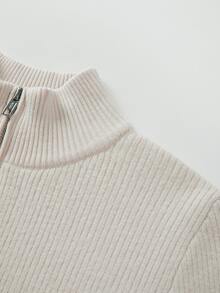 SHEIN Franclia Women Half Zip Mock Neck Ribbed Knit Sweater, Slim Fit Long Sleeve Stretch Knit Top, Casual Fall Win - Apricot - View 8