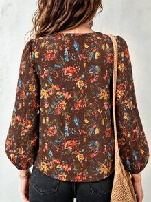 Linhara CURVE Blus Kasual Bermotif Musim Gugur untuk Wanita Ukuran Besar - Berwarna merah muda - View 2