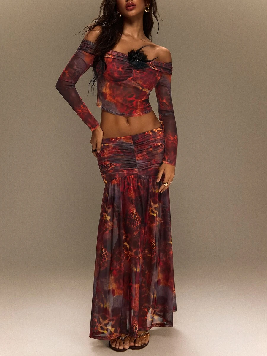 TypaGal Fall Festival Halloween Y2K Holiday Luxury Formal Sexy Going Out Night Out Club Party Elegant Vacation Floral 3D Decor 2 Pieces Set Blue Gingham - Multicolor - View 1