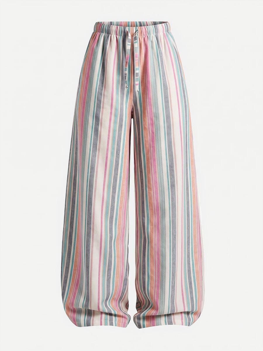 Teen Girls Ramdon 1 Pc Sent Beige Plaid Micro-Fleece Wide Leg Sweatpants (Suitable For Daily Wear) Summer Autumn - Multicolor - View 1