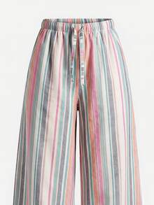 Teen Girls Ramdon 1 Pc Sent Beige Plaid Micro-Fleece Wide Leg Sweatpants (Suitable For Daily Wear) Summer Autumn - Multicolor - View 3