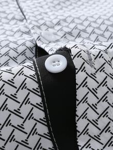 Manfinity Mode Kemeja Pria Lengan Panjang Berkerah Motif Patchwork Seluruh Permukaan, Kemeja Bisnis Formal Putih dan Hitam, Kasual Musim Gugur, Gaya Klasik. - Putih - View 3