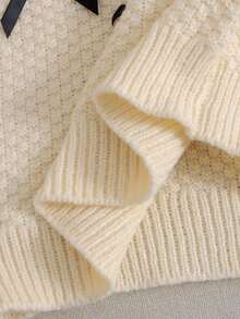 SHEIN Sweater Anak Perempuan Remaja dengan Pita di Bagian Depan dan Bahu Menurun, Lengan Lentera - Aprikot - View 6