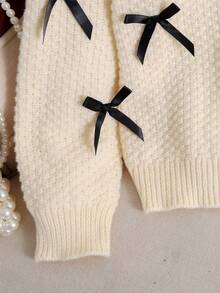 SHEIN Sweater Anak Perempuan Remaja dengan Pita di Bagian Depan dan Bahu Menurun, Lengan Lentera - Aprikot - View 3