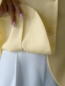 Firerie Women's French Elegant Button Petal Sleeve Blazer - Light Yellow - View 9