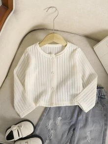 SHEIN Young Girl Solid Color Casual Versatile Daily Wear Long Sleeve Jacket Autumn Fall Baby White - Apricot - View 1