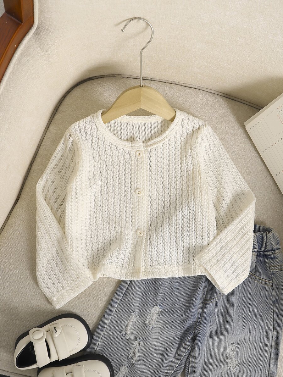 SHEIN Young Girl Solid Color Casual Versatile Daily Wear Long Sleeve Jacket Autumn Fall Baby White - Apricot - View 1