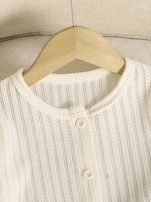 SHEIN Young Girl Solid Color Casual Versatile Daily Wear Long Sleeve Jacket Autumn Fall Baby White - Apricot - View 4