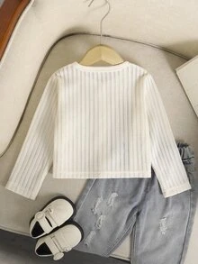 SHEIN Young Girl Solid Color Casual Versatile Daily Wear Long Sleeve Jacket Autumn Fall Baby White - Apricot - View 2