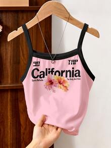 SHEIN Tween Girl Pink Summer Casual Graphic School Camisole Top, Holiday, Comfortable - Pink - View 6