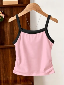 SHEIN Tween Girl Pink Summer Casual Graphic School Camisole Top, Holiday, Comfortable - Pink - View 3