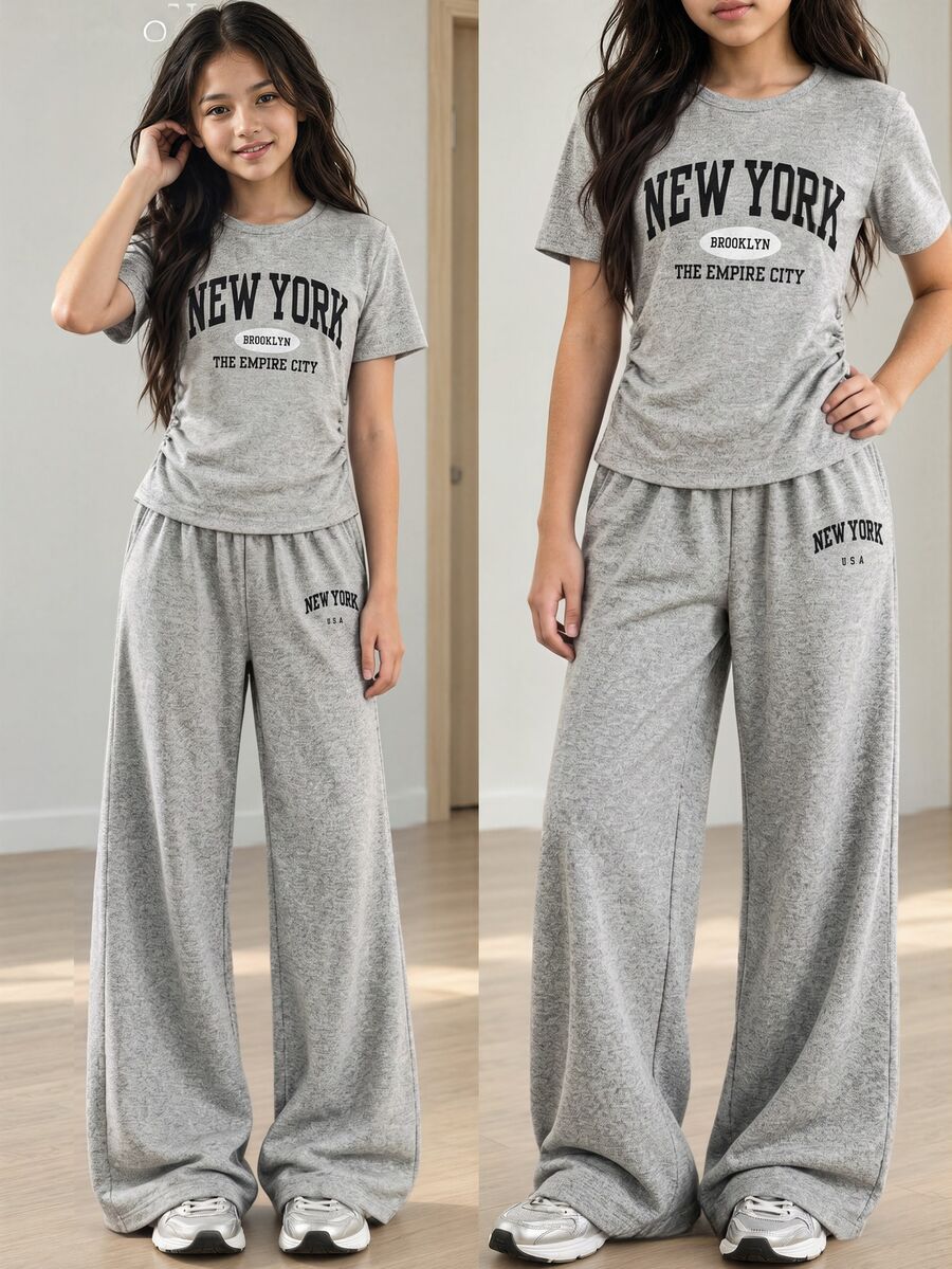 SHEIN Teen Girls 2pcs/Set Summer Streetwear Back-To-School Holiday Casual Two Pieces Set, Holiday Outfits, Comfortable