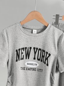 SHEIN Teen Girls 2pcs/Set Summer Streetwear Back-To-School Holiday Casual Two Pieces Set, Holiday Outfits, Comfortable - Grey - View 8