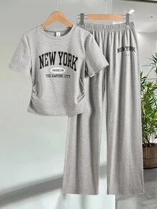 SHEIN Teen Girls 2pcs/Set Summer Streetwear Back-To-School Holiday Casual Two Pieces Set, Holiday Outfits, Comfortable - Grey - View 11