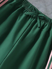 SHEIN Tween Girls Clothes Contrast Color Elastic Waist Drawstring Loose Straight Leg Casual Athletic Modest Pants Autumn School Pink And Green Active - Green - View 8