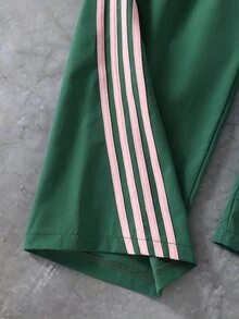 SHEIN Tween Girls Clothes Contrast Color Elastic Waist Drawstring Loose Straight Leg Casual Athletic Modest Pants Autumn School Pink And Green Active - Green - View 10