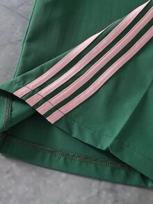 SHEIN Tween Girls Clothes Contrast Color Elastic Waist Drawstring Loose Straight Leg Casual Athletic Modest Pants Autumn School Pink And Green Active - Green - View 9