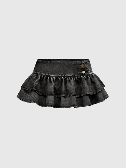 ROMWE Grunge Punk Vintage Blue Y2K Millennium Style Ultra Low Waist Sexy Ruffle Hem Mini Denim Skirt
