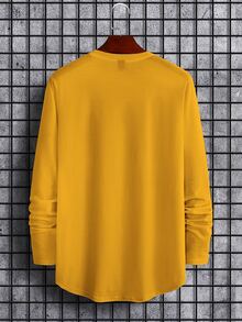 Manfinity Homme Men Round Neck Long Sleeve Letter Print Casual Tops Tee, Fall - Yellow - View 2