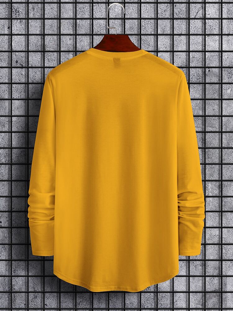 Manfinity Homme Men Round Neck Long Sleeve Letter Print Casual Tops Tee, Fall - Yellow - View 2