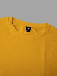 Manfinity Homme Men Round Neck Long Sleeve Letter Print Casual Tops Tee, Fall - Yellow - View 5