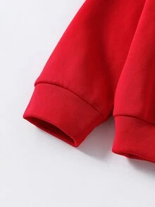 SHEIN 青少年男孩休閒舒適百搭 3D 牛角裝飾連帽衛衣 秋季 - 紅色 - 查看 3