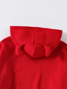 SHEIN 青少年男孩休閒舒適百搭 3D 牛角裝飾連帽衛衣 秋季 - 紅色 - 查看 7