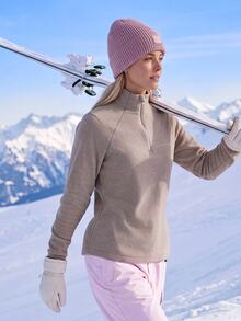 In My Nature Women's Solid Color Stand Collar Casual Versatile Daily Outdoor Fleece Jacket - Khaki - View 3
