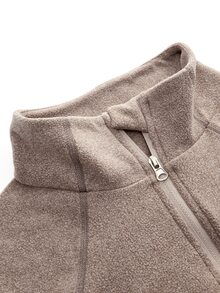 In My Nature Women's Solid Color Stand Collar Casual Versatile Daily Outdoor Fleece Jacket - Khaki - View 10