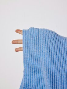 ATUI Studio Autumn Casual Business Basic Y2k Halloween Light Blue Open Shoulder Wool Knit Top With A Fitted Waist Brunch Going Out - Aqua Blue - View 8