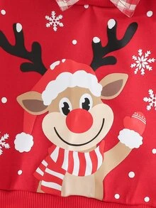 Cozy Pixies Kids Baby Boy Casual Daily Comfortable Patchwork Plaid Collar Pullover Long Sleeve Knit Sweatshirt, Casual Minimalist Fashion Warm Comfortable Classic Christmas, Cute Style, Christmas Deer, Christmas Pattern Loose Round Neck Comfortable Knit Soft Pullover Casual Sweatshirt - Red - View 5