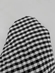 SHEIN Clasi 大尺碼女款格紋休閒時尚百搭冬季連帽填充外套 外出夜店穿搭 黑色 - 黑與白 - 查看 11