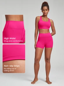 GLOWMODE 2.5" FeatherFit™ Ultra-Short Anti-Slip Biker Shorts Low Impact Casual Daily Gym  Workout - Tropical Pink - View 3